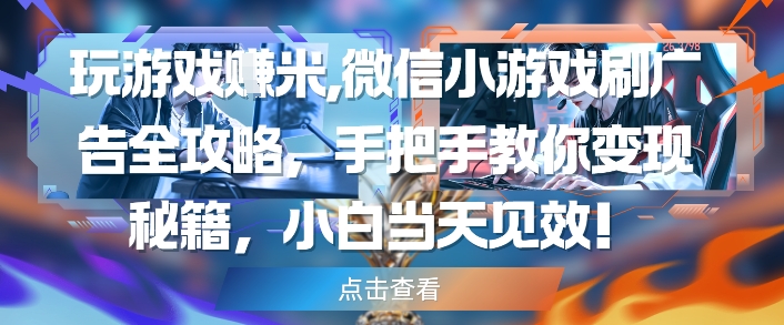玩游戏挣米，微信小游戏刷广告全攻略，手把手教你变现秘籍，小白当天见效-升阶有道