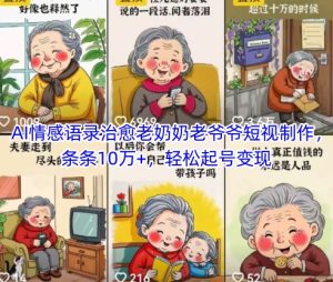 AI情感语录治愈老奶奶老爷爷短视制作,条条10万+,轻松起号变现-升阶有道