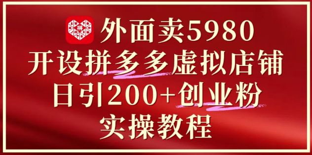外面卖5980开设拼多多虚拟店铺：单日引流200+创业付费粉实战教程-升阶有道