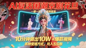 AI复活国潮京剧花旦,一颦一笑美到窒息,10分钟做出10W+爆款视频,多种变现方式,月入五位数-升阶有道