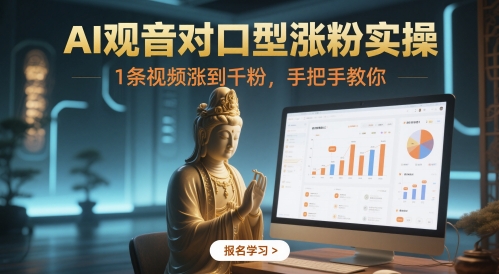 AI观音对口型涨粉实操，1条视频涨到千粉，手把手教你-升阶有道