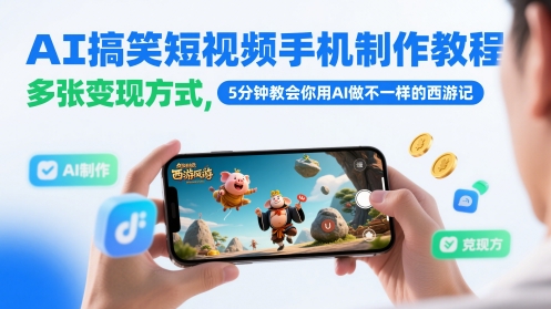 AI搞笑短视频手机制作教程，多张变现方式，5分钟教会你用AI做不一样的西游记-升阶有道