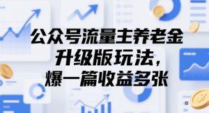 公众号流量主养老金升级版玩法,爆一篇收益多张-升阶有道
