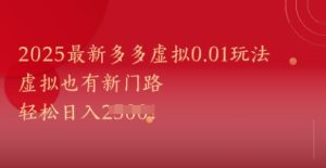 2025最新多多虚拟0.01玩法！虚拟也有新世界，轻松日入1k+-升阶有道