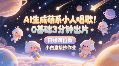 AI生成萌系小人唱歌，0基础3分钟出片，28个作品涨粉8.9W，单条最高19W赞，日入四位数，小白直接抄作业-升阶有道
