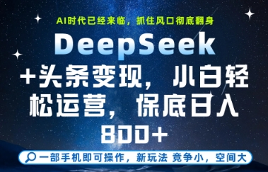DeepSeek+头条变现，保姆级教学，小白轻松上手，日入8张+【揭秘】-升阶有道