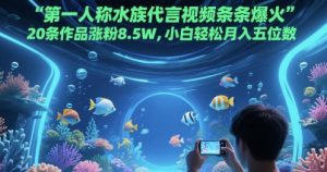 第一人称水族代言视频条条爆火，20条作品涨粉8.5W，小白轻松月入五位数-升阶有道