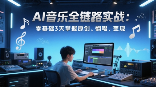 AI音乐全链路实战变现课：零基础3天掌握原创、翻唱、变现-升阶有道