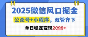 2025微信风口掘金,公众号+小程序双管齐下,单日稳定变现1k+【揭秘】-升阶有道