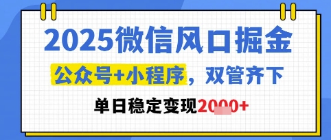 2025微信风口掘金，公众号+小程序双管齐下，单日稳定变现1k+【揭秘】-升阶有道