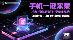 手机一键采集小红书商品到飞书多维表格，详细教程，小白应该很容易操作-升阶有道