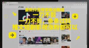 最新抖音搜索搬运教程，一刀不剪，条条过抖，推文短剧影视涨粉都可以-升阶有道