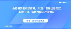 小红书男粉引流拆解，引流、变现当日见效超级干货，适用大部分行业引流-升阶有道