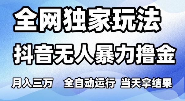 全网独家玩法，抖音无人暴力撸金，月入3W，全自动运行，当天拿结果，可矩阵【揭秘】-升阶有道