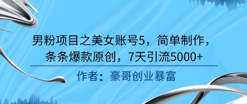 男粉项目之美女账号5，简单制作，条条爆款原创，7天引流5000+-升阶有道