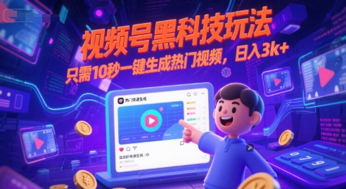 视频号黑科技玩法，只需10秒一键生成热门视频，日入3k+【揭秘】-升阶有道