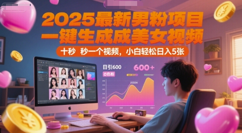2025最新男粉项目，一键生成美女视频，日引600+色粉 十秒一个视频，小白轻松日入5张【揭秘】-升阶有道