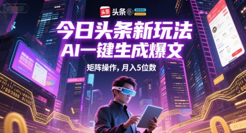 今日头条新玩法，AI一键生成爆文，矩阵操作，月入5位数-升阶有道