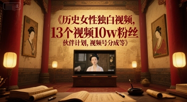 历史女性独白视频，13个视频10w粉丝，伙伴计划，视频号分成等-升阶有道