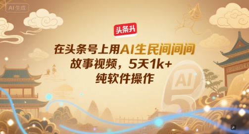 在头条号上用AI生民间故事视频，5天1k+，纯软件操作-升阶有道