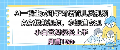 AI一键生成母子对话育儿类视频，条条爆款视频，多渠道变现，小白宝妈轻松上手，月入1W+-升阶有道