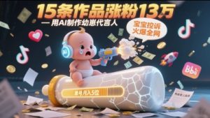 用AI制作幼崽代言人，宝宝的控诉火爆全网，15条作品涨粉13W，单号月入5位数实操教程-升阶有道