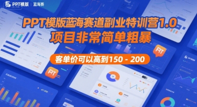 PPT模版蓝海赛道副业特训营1.0，项目非常简单粗暴，客单价可以高到150-200-升阶有道