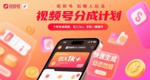 视频号分成计划懒人玩法，十秒生成视频，日入1k+，手机一键操作【揭秘】-升阶有道