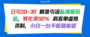日引 20-30 精准引流私域新玩法,转化率50% 高客单虚拟资料,小白一台手机就能做-升阶有道