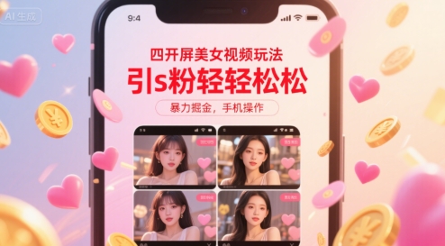 四开屏美女视频玩法，引s粉轻轻松松，暴力掘金，手机操作【揭秘】-升阶有道