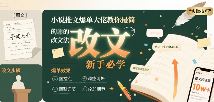 小说推文爆单大佬教你最简单的改文方法实操课，新手必学-升阶有道