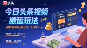 今日头条视频搬运玩法,运用批量剪辑去重软件,轻松月入1w+-升阶有道