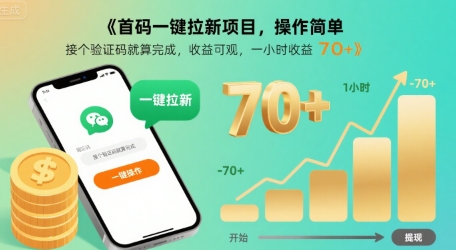 首码一键拉新项目，操作简单，接个验证码就算完成，收益可观， 一小时收益70+【揭秘】-升阶有道