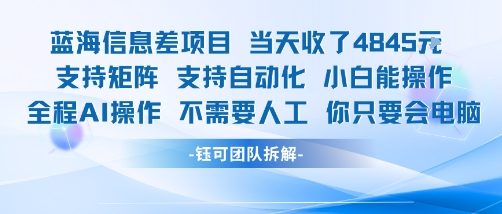 蓝海信息差项目当天收米1k+ 支持矩阵支持自动化小白能操作全程AI操作不需要人工你只要会电脑-升阶有道
