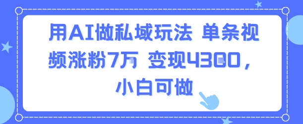 用AI做私域玩法，单条视频涨粉7W变现4.3k，小白可做-升阶有道