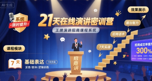21天在线演讲密训营，王牌演讲招商课程系统-升阶有道