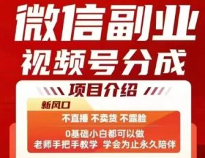 微信副业视频号分成,不直播 不卖货 不露脸,三五分钟即可完成一条作,每日收益几十、几张不等-升阶有道