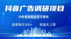 抖音广告调研项目，只需复制粘贴广告即可挣钱，任务不限量，一天稳定3张-升阶有道