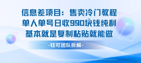 信息差项目：售卖冷门教程单人单号日收9张纯利基本就是复制粘贴就能做-升阶有道