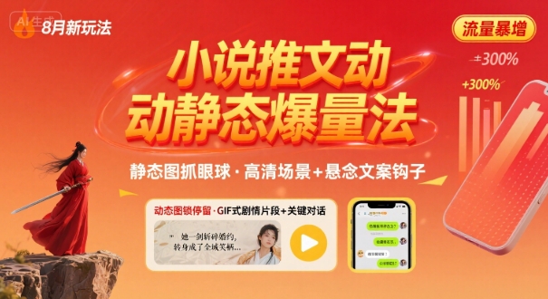 8月小说推文全新玩法，动静态图片+搭配小说文案爆量玩法-升阶有道