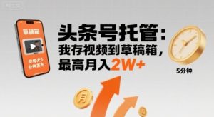 【头条号托管 】我存视频到草稿箱,你每天5分钟发布,最高月入2W+【揭秘】-升阶有道