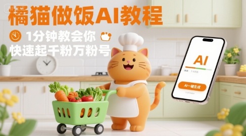 有趣的橘猫买菜做饭视频，用AI一键搞定，1分钟教会你，快速起千粉万粉号-升阶有道