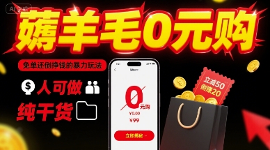 薅羊毛0元购，免单还倒挣钱的暴力玩法，人人可做，纯干货-升阶有道