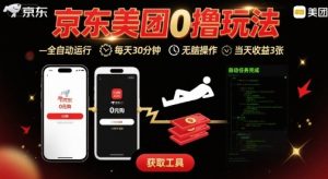 京东美团平台最新0撸玩法，全自动挂G，每天30分钟，无脑操作，当天收益3张【揭秘】-升阶有道