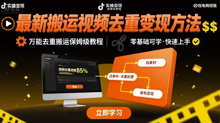 最新搬运视频去重变现方法，万能去重搬运保姆级教程-升阶有道