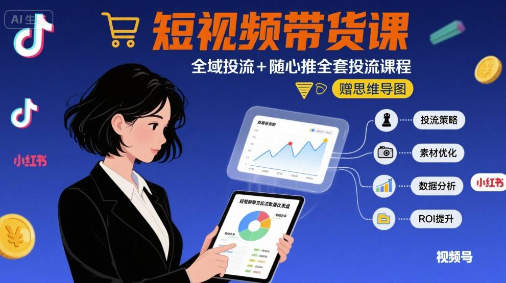 最新短视频带货课，全域投流+随心推全套投流课程+思维导图-升阶有道