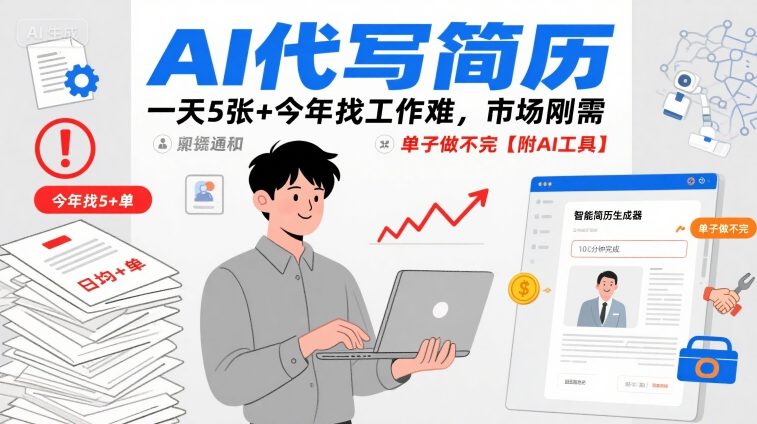 AI代写简历，一天5张+今年找工作难，市场刚需，单子做不完【附AI工具】-升阶有道