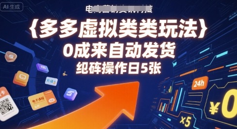 多多虚拟类目玩法，0成本全自动发货，矩阵操作日5张-升阶有道