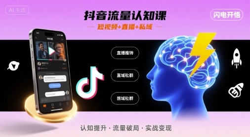 抖音流量认知课，短视频+直播+私域，认知提升，闪电开悟-升阶有道