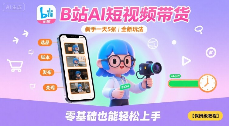 B站AI短视频带货，新手一天5张，全新玩法【保姆级教程】-升阶有道